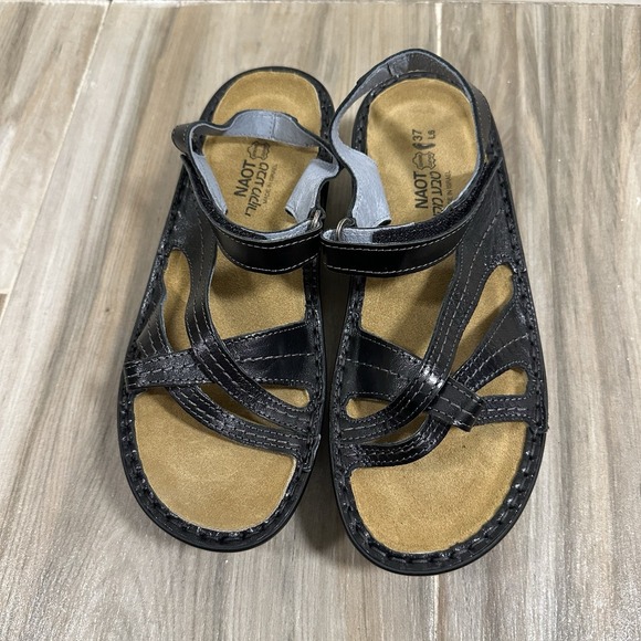 NAOT Sandals Black Paris Leather Sandal Israel Made Womens Size 37 US 7 Casual - Picture 6 of 10